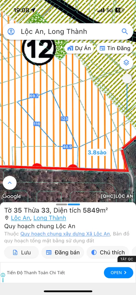 Bán đất 19000m² ngang 150m giá 104.5 tỷ Xã Long Thành