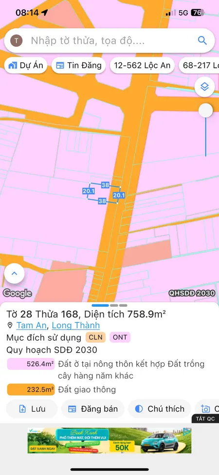 Bán đất 758.9m² ngang 20m giá 12 tỷ Xã An Phước