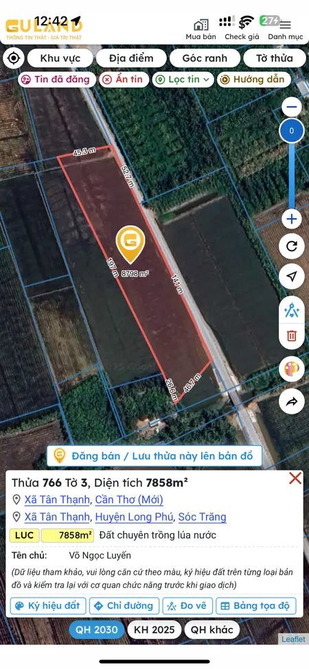 Bán đất 3195.3m² ngang 19,8m giá 550 triệu Phường Sóc Trăng