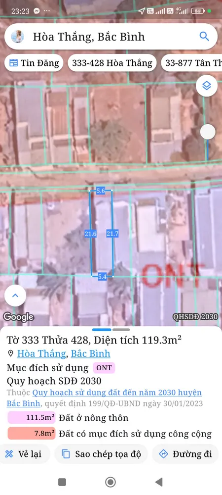 Bán đất 119m² giá 1.3 tỷ Xã Hòa Thắng