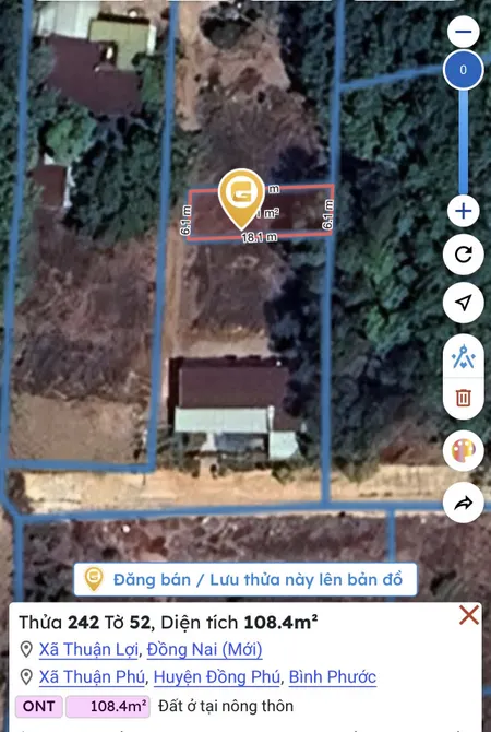 Bán đất 108.4m² ngang 6m giá 380 triệu Xã Thuận Lợi