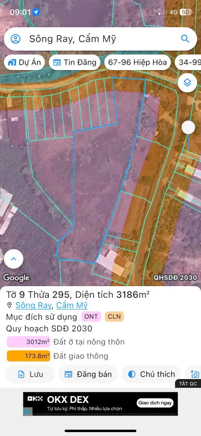 Bán đất 3186.4m² ngang 21m giá 2.6 tỷ Xã Sông Ray