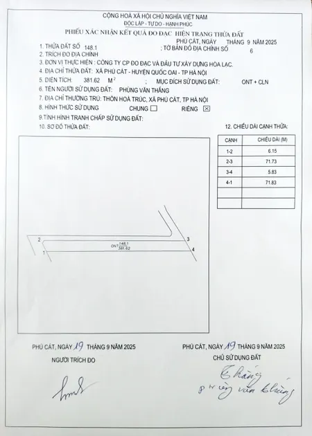 Bán đất 381,62m² ngang 71,83m Xã Phú Cát