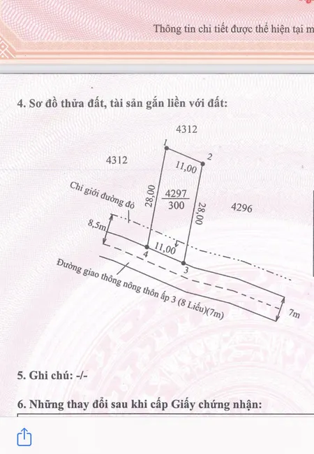 300 m đất ở, ngang 11m mặt tiền tiếp giáp Đường giao thông nông thôn ấp 3 (8 liếu), Đường Lê Hồng Phong, Xã Tân Ân, Huyện Cần Đước, Long An