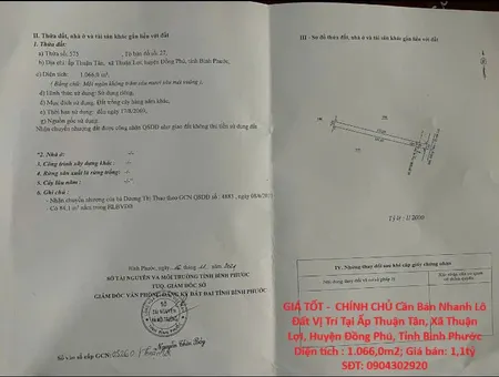 GIÁ TỐT -  CHÍNH CHỦ Cần Bán Nhanh Lô Đất Vị Trí Tại Huyện Đồng Phú, Tỉnh Bình Phước