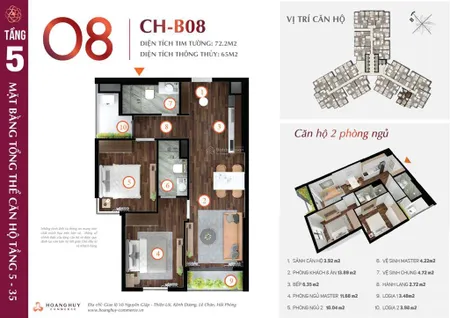 Bán căn 2 ngủ dt 73m2 rộng nhất tại chung cư hoàng huy commerce giá rẻ nhất thị trường