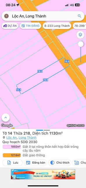 Bán đất 1130m² ngang 12m giá 8.5 tỷ Xã Long Thành