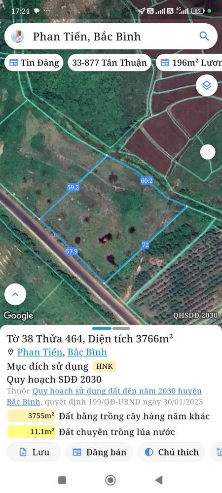 Bán đất 3926m² ngang 57m giá 1.55 tỷ Xã Sông Lũy