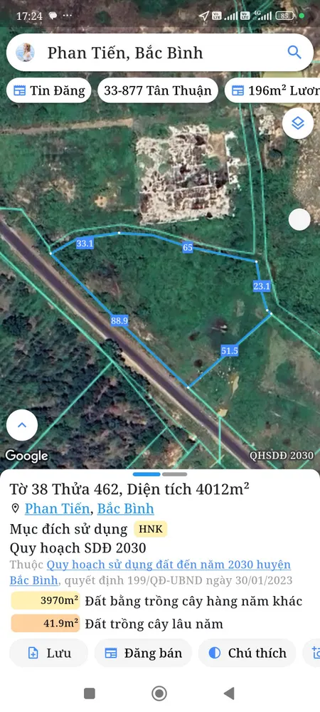 Bán đất 4030m² ngang 88m giá 1.58 tỷ Xã Sông Lũy