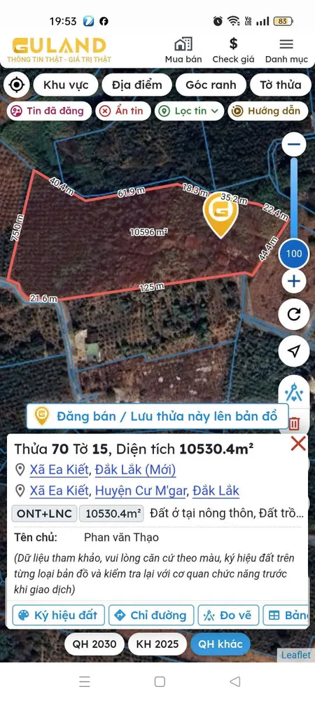 Bán đất 10530.4m² ngang 30m giá 1.2 tỷ Xã Ea Kiết