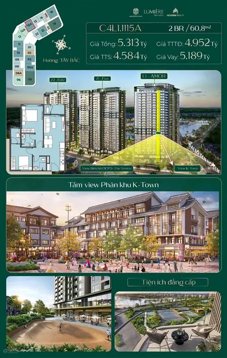 Độc quyền căn 2pn view ktown + biển hồ ocp3 tại lumiere spring bay