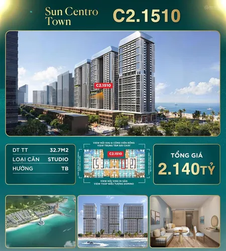 Bán cc tại sun centro town, bãi cháy, hạ long, 1,8 tỷ, 32,7m2, 1pn, 1wc