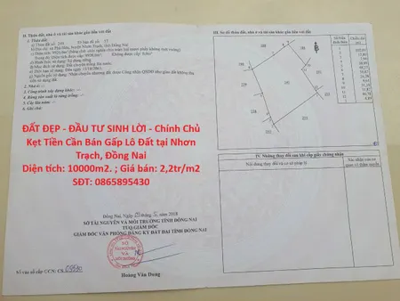 ĐẤT ĐẸP - ĐẦU TƯ SINH LỜI - Chính Chủ Kẹt Tiền Cần Bán Gấp Lô Đất tại Nhơn Trạch, Đồng Nai