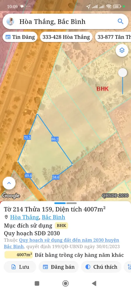 Bán đất 13000m² ngang 165m giá 19.5 tỷ Xã Hòa Thắng