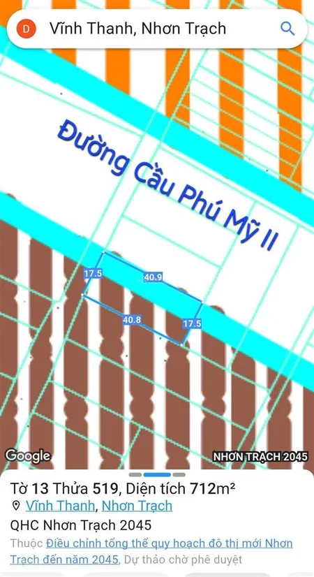 Chủ kẹt gửi bán miếng đất thổ cư mặt tiền đường cầu phú mỹ ii giá đầu tư