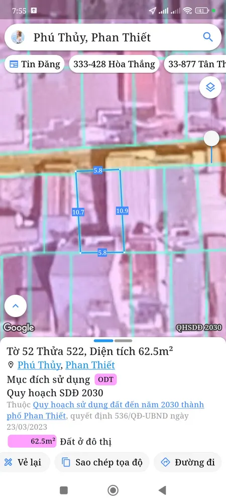 Bán đất 62,5m² ngang 5,8m giá 1.8 tỷ Phường Phú Thủy