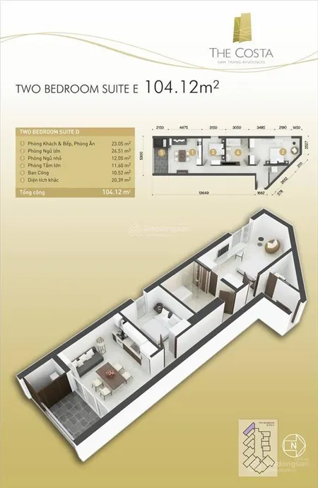 Bán căn hộ 2 phòng ngủ 90m2 (thông thuỷ) the costa nha trang giá 7.25 tỷ đồng, đầy đủ nội thất