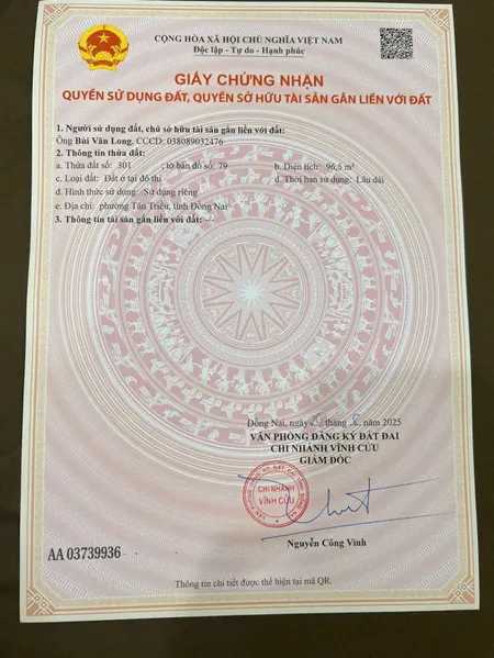 BÁN ĐẤT NỀN SỔ RIÊNG THỔ CƯ- NGAY CÙ LAO TÂN TRIỀU - GIÁ CHỈ 1,05tỷ