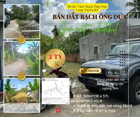 ♨️BÁN Đ𝐀̂́𝐓 view sông xây nhà vườn bờ kè Rạch Ông Dựa,BT giá 2 tỷ (5,47tr/m2)