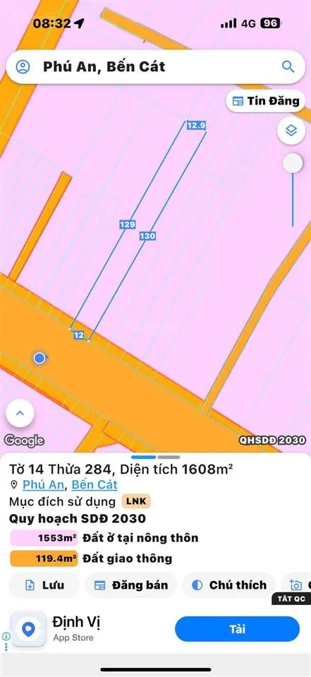 Bán đất mặt tiền dt744 vị trí kinh doanh phú an bến cát gần ngã tư phú thứ