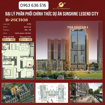 Bán căn b2608 sunshine legend city giá tốt