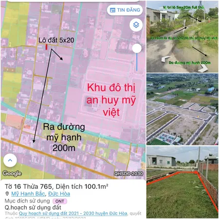 Em chính chủ cần bán đất sổ hồng 100m2 sát dự án khu đô thị an huy mỹ việt