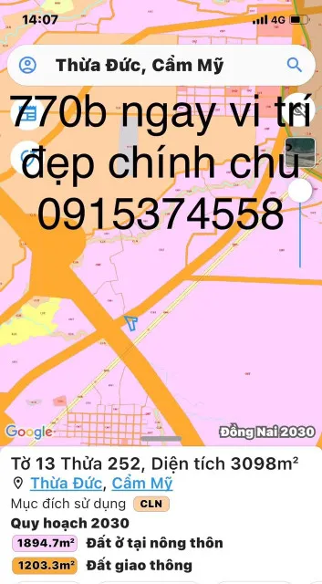BÁN ĐẤT MẶT ĐƯỜNG 770B CHUẨN BỊ LÀM KẾT NỐI SÂN BAY LONG THÀNH