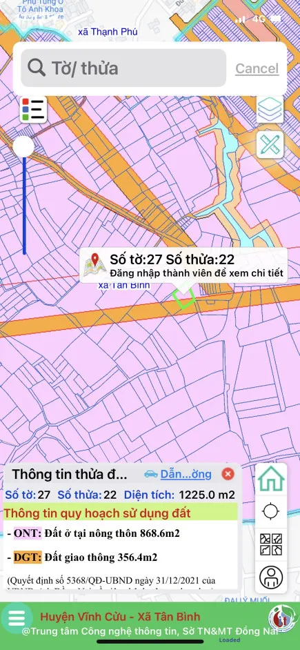 Bán đất 1225.3m² ngang 40m giá 3.5 tỷ Phường Tân Triều