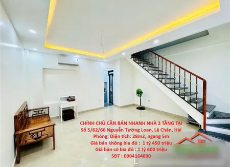 CHÍNH CHỦ CẦN BÁN NHANH NHÀ 3 TẦNG TẠI Số 5/62/66 Nguyễn Tường Loan, Lê Chân, Hải Phòng