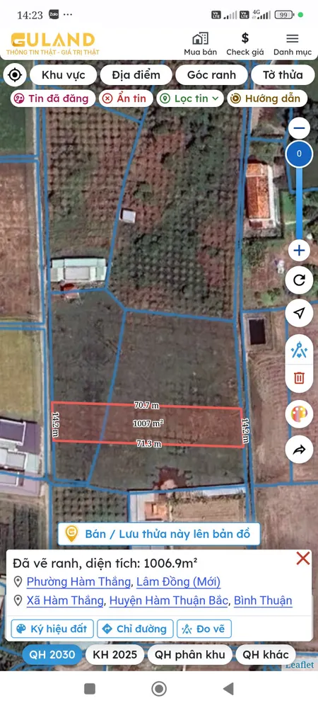 Bán đất 1000m² ngang 14m giá 1 tỷ Phường Hàm Thắng