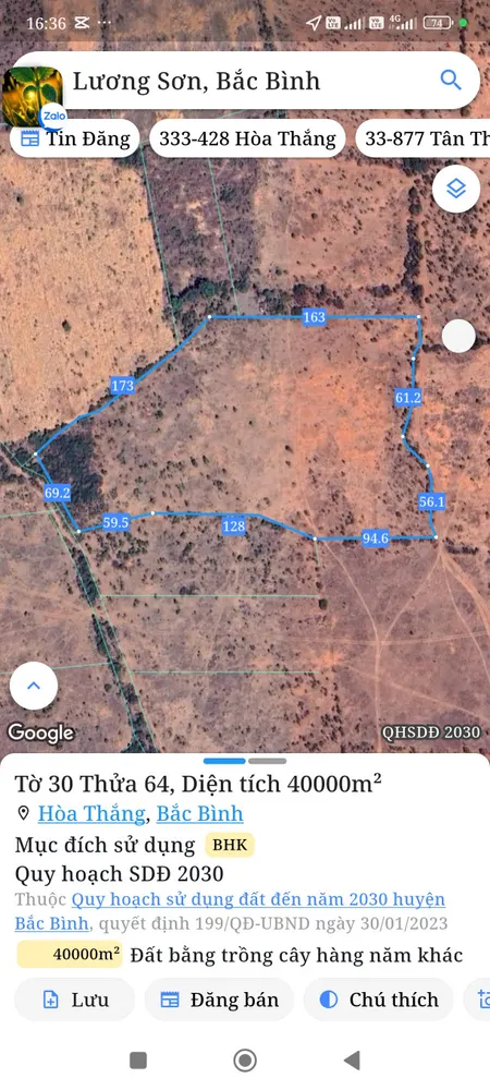 Bán đất 40000m² giá 2.2 tỷ Xã Hòa Thắng
