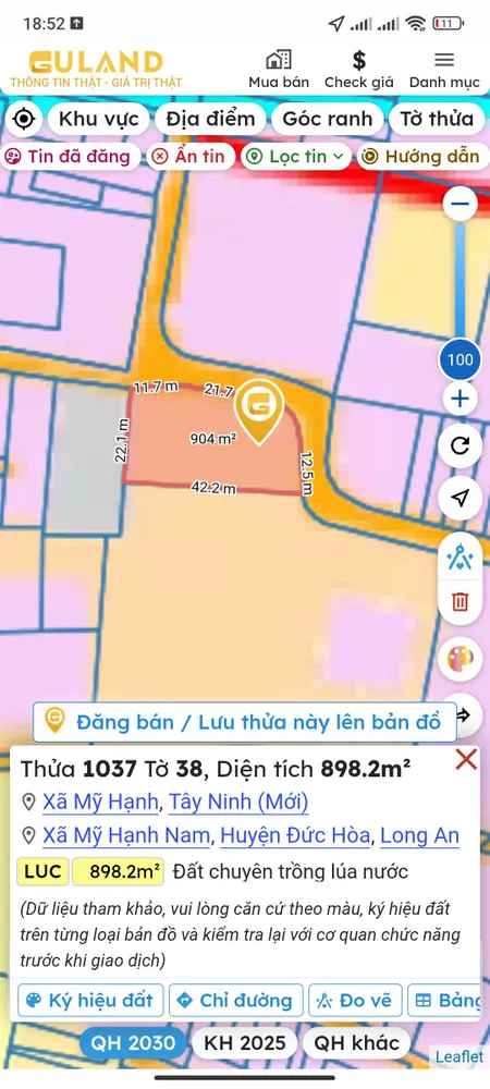 Bán đất 898.2m² ngang 44m giá 2.85 tỷ Xã Mỹ Hạnh