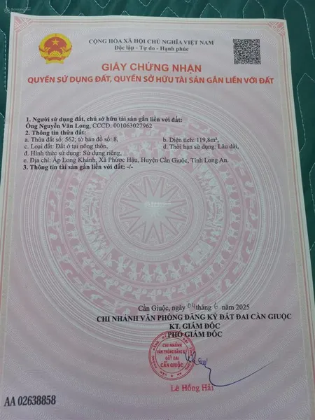 Bán 2 lô đất nền thổ cư liền kề tại cần giuộc, long an, 900 triệu/ lô, 119.8 m2 & 118,5 m2 giá rẻ