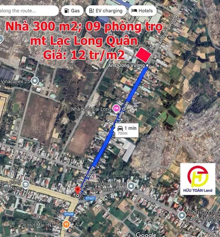 Mặt tiền đường lạc long quân bán lô 300 m2 (đất ở hoàn toàn) 12 tr/m2 tặng dãy trọ 05 phòng ngủ