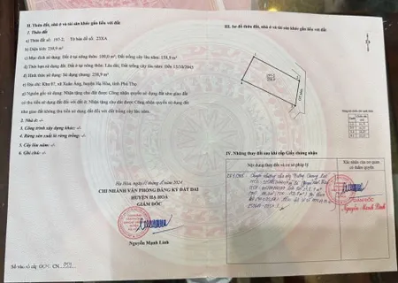 Bán lô đất tại khu 7 Xuân Áng Hạ Hoà Phú Thọ cũ