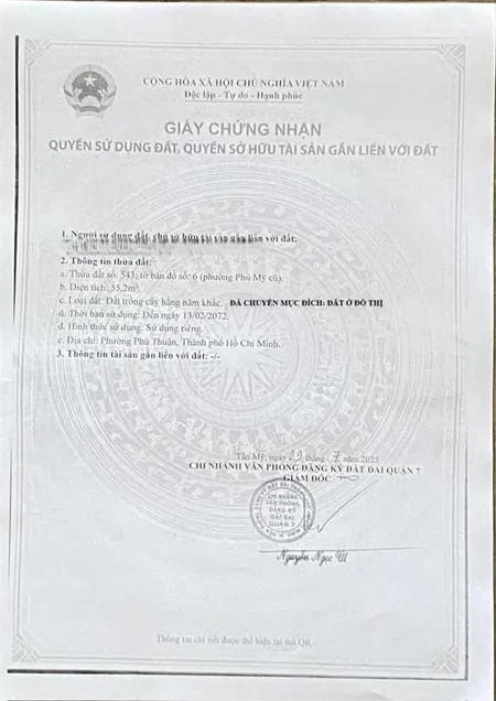 Quận 7 chính chủ cần bán lô đất pháp lý rõ ràng