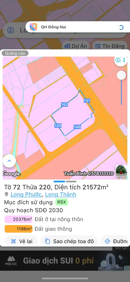 Bán đất 58000m² ngang 179m giá 580 tỷ Xã Long Phước