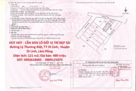 HOT HOT - CẦN BÁN LÔ ĐẤT VỊ TRÍ ĐẸP TẠI đường Lý Thường Kiệt, TT Di Linh,  Huyện Di Linh, Lâm Đồng