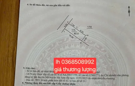 Bán đất 80m² ngang 5m giá 3.6 tỷ Xã Sóc Sơn