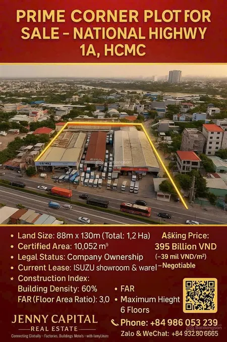 Bán showroom xe hơi góc 2 mặt tiền quốc lộ 1a, tp. hcm