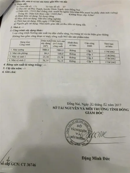 Bán xưởng 1,35ha kcn nhơn trạch đăng ký sản xuất trụ đèn giao thông, đèn trang trí, đèn chiếu sáng