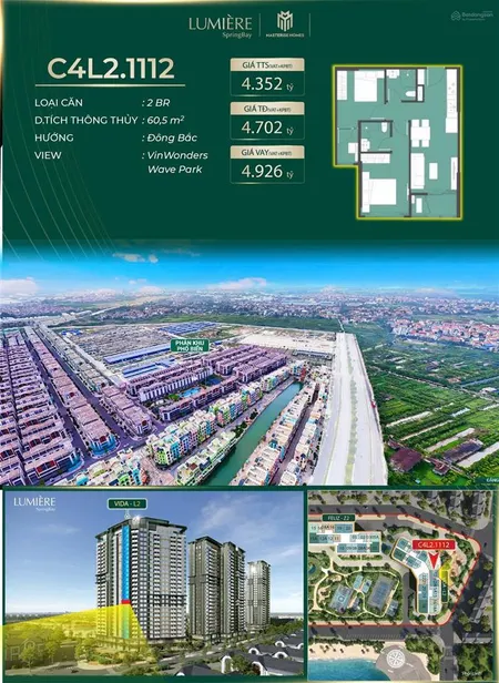 Căn 2 phòng ngủ ngắm pháo hoa đơn giá rẻ lumiere spring bay