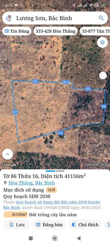Bán đất 41163.8m² Xã Hòa Thắng
