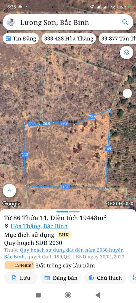 Bán đất 19447m² Xã Hòa Thắng
