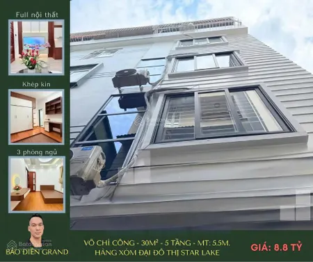 Bán nhà võ chí công chỉ 8.8 tỷ sở hữu nhà 30m² 5 tầng mặt tiền 5.5m hàng xóm star lake