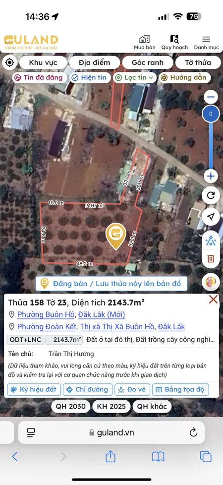 Bán đất 2143.7m² giá 2.7 tỷ Phường Buôn Hồ