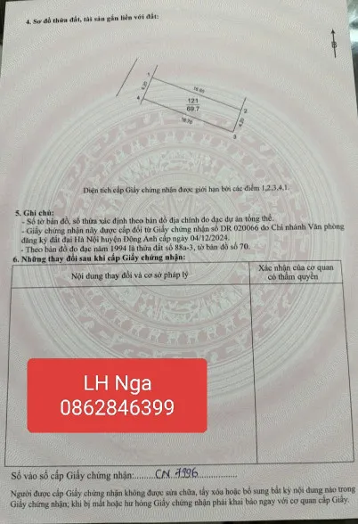 Bán đất 69,7m² ngang 4,2m giá 6.25 tỷ Xã Phúc Thịnh