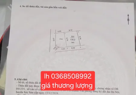 Bán đất 139m² ngang 8,12m giá 3.15 tỷ Xã Nội Bài