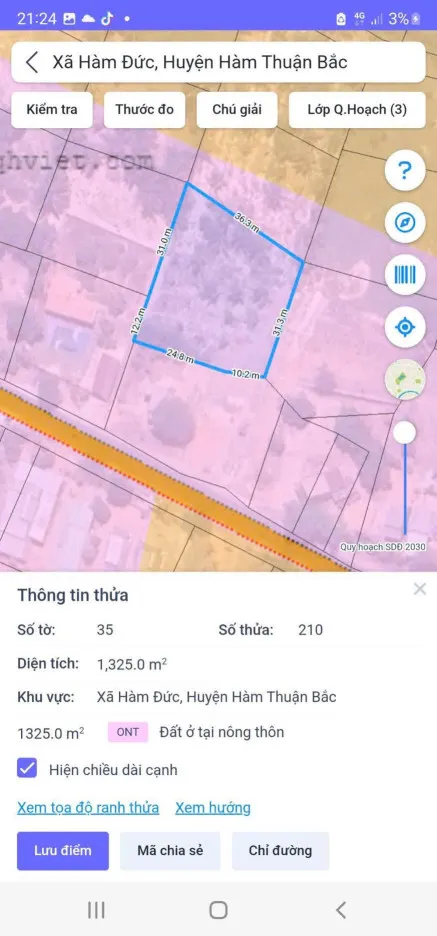 Bán đất 1316m² giá 625 triệu Xã Hàm Thuận