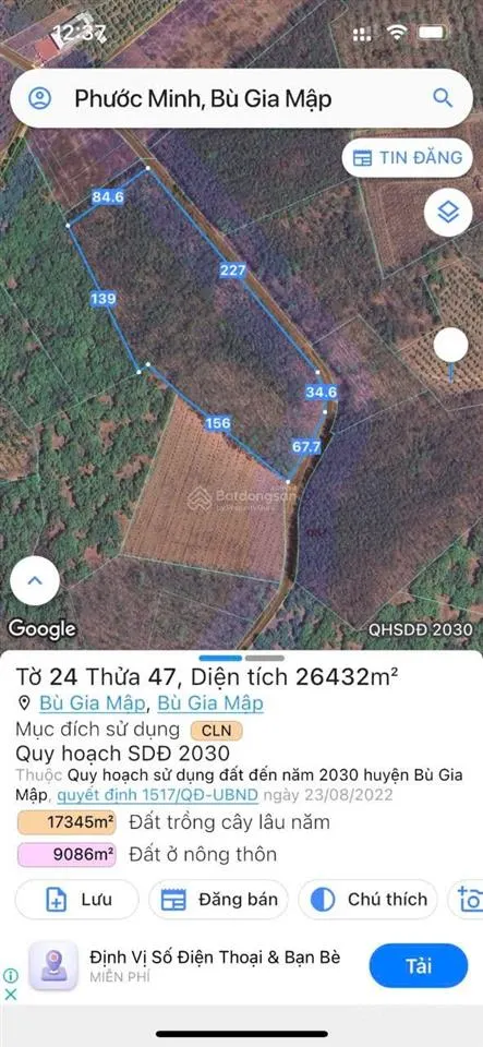 Chính chủ cần bán gấp 2.6ha đất góc 2mt trung tâm bù gia mập